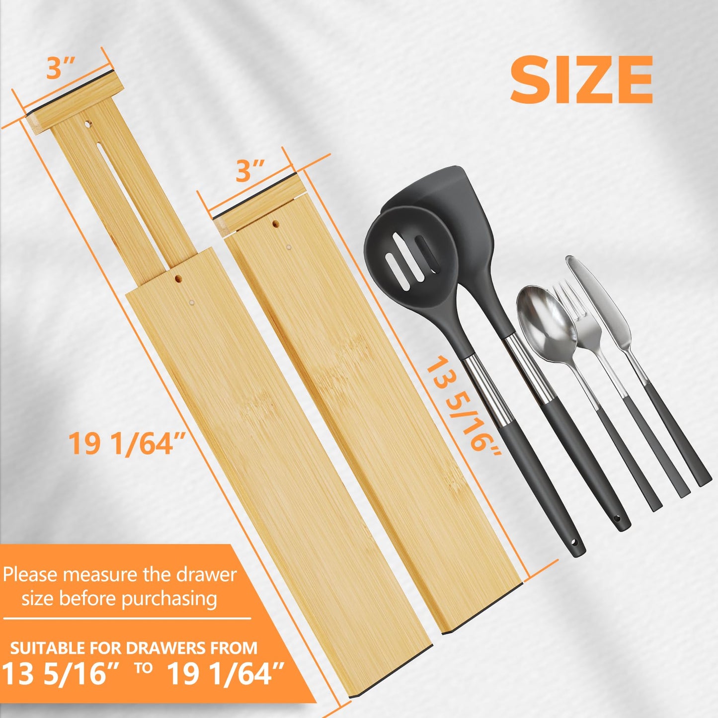 Bamboo Expandable Drawer Dividers (Natural / 3''H, 13.3''-19''L)