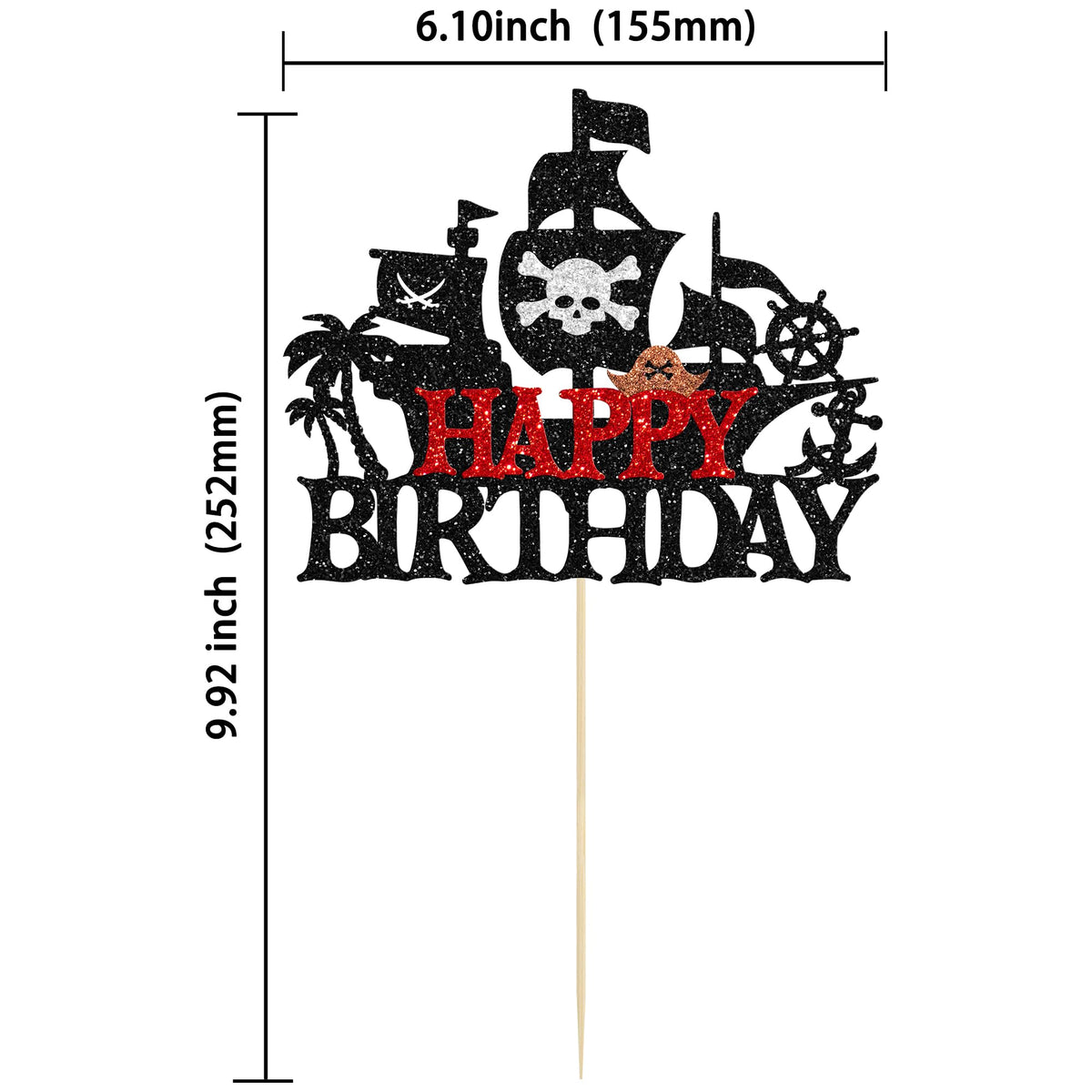 1Pcs Pirates Happy Birthday Cake Topper Pirate Ship Nautical Cake Pick for Pirates Theme Baby Shower Birthday Party Cake Decorations Supplies Red (Red 5)