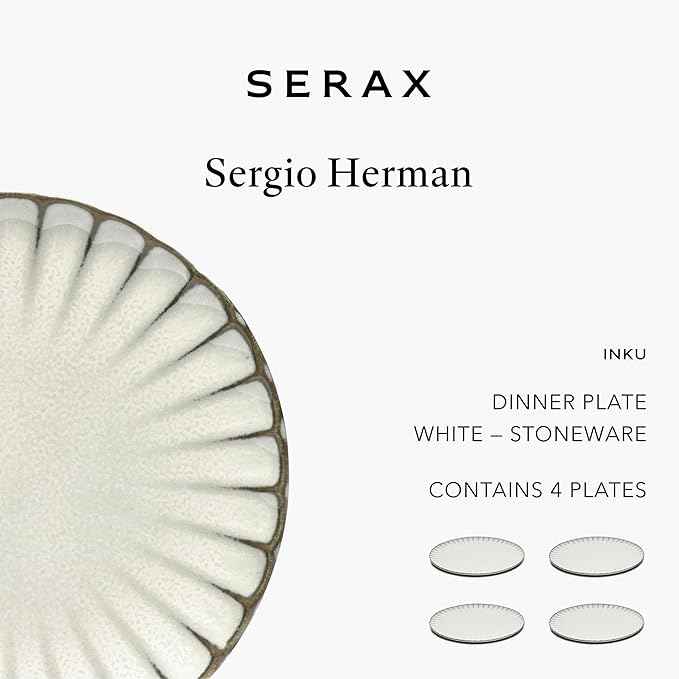 Serax White Dinner Plates | Inku Tableware by Sergio Herman | Dishes Set for 4 | Stoneware Microwave Safe Plates | Dish Set | Farmhouse Kitchen and Dinnerware Sets | Luxury, Family and Party