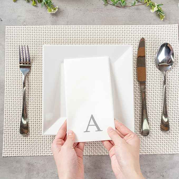 Luxenap 15.8 X 7.9 Inch Linen-Feel Guest Towels, 2000 Lettered Hand Towels - Silver Letter 'A', Sans Serif Font, White Paper Dinner Napkins, airlaid, For Restrooms And Tables - Restaurantware