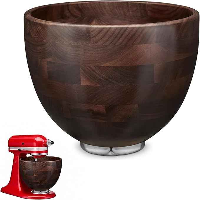 5 Qt Solid Wood Mixing Bowl Compatible with KitchenAid Tilt-Head Stand Mixer, Handcrafted Natural Wooden Bowl for 4.5-5 Qt K45SS KSM75 KSM150, Ideal for Bread Dough & Salads (Dark Brown)