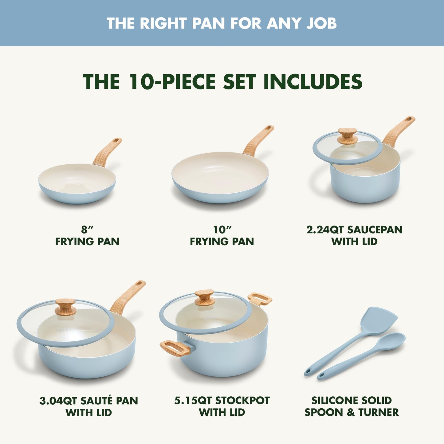 Rio Essence Wood 10 Piece Cookware Pots and Pans Set (10 Piece Cookware Pots and Pans Set / Blue Haze)