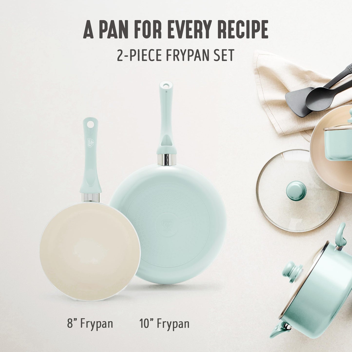 2 Piece 8" & 10" (8" and 10" Frying Pan Skillet Set / Turquoise)