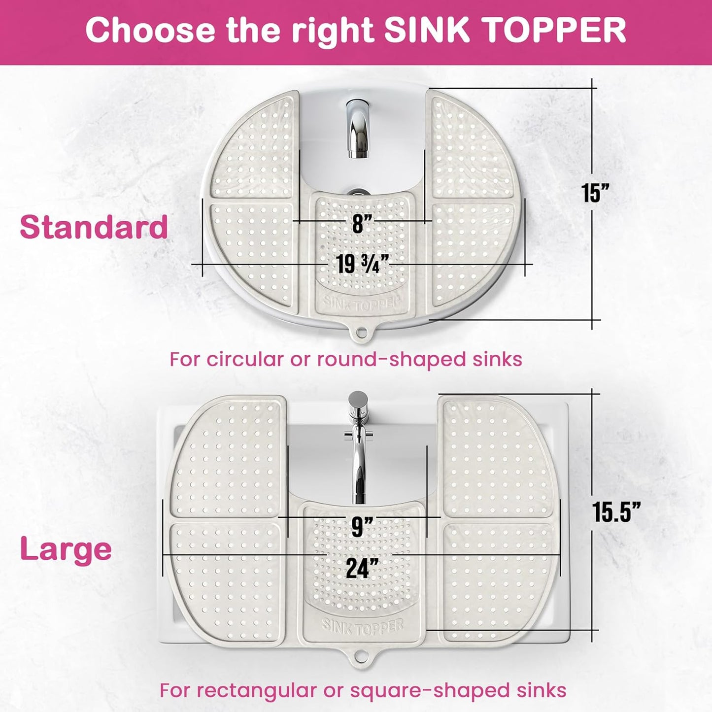 Sink Topper Bathroom Counter Cover & Storage Saver, Foldable Silicone Mat for Hot Tools, Hair Styling & Makeup, Beauty Brush Cleaning Mat, RV Camper Sink Cover & for Small Spaces (Standard Pink)