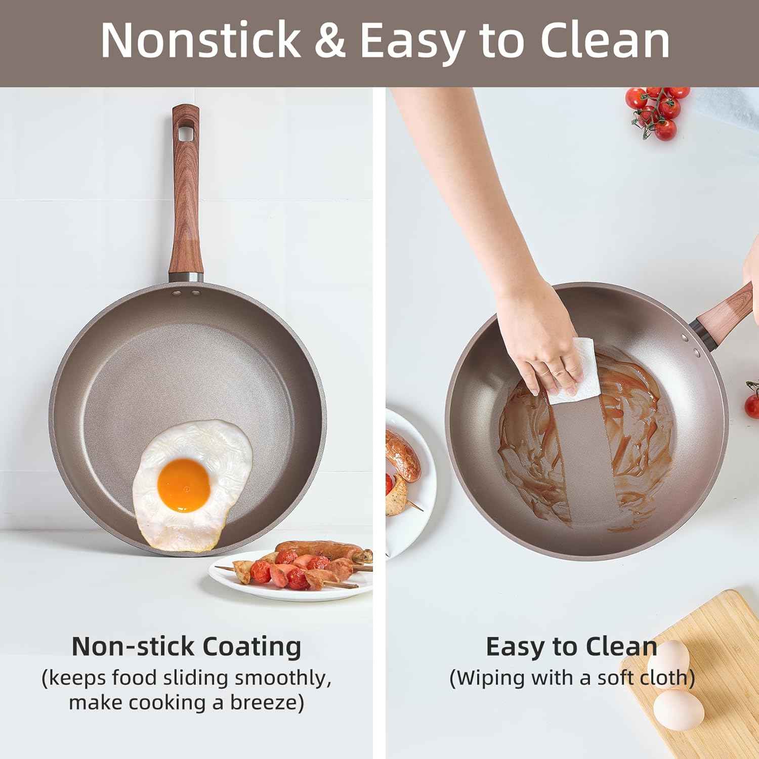 12Pcs Pots and Pans Set, Nonstick Cookware Sets, Non Stick Pots and Pan Set with Frying Pans, Saucepans, Steamer Silicone Shovel Spoon