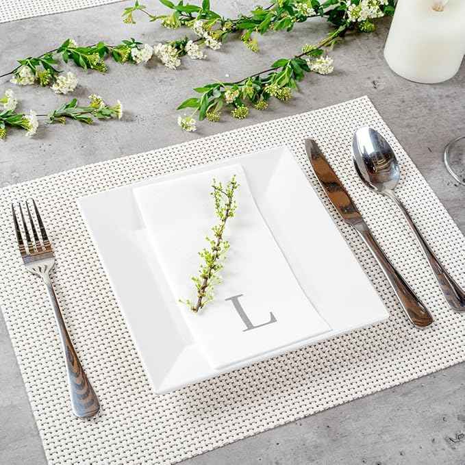 Luxenap 15.8 X 7.9 Inch Linen-Feel Guest Towels, 50 Lettered Hand Towels - Silver Letter 'L', Sans Serif Font, White Paper Dinner Napkins, airlaid, For Restrooms And Tables - Restaurantware