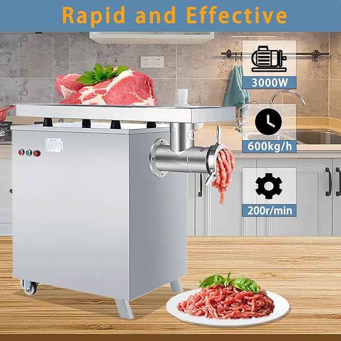 Commercial Electric Meat Grinder 3000w - Heavy Duty 600KG/h High Capacity with Copper Motor, ETL Certified. Includes Accessories for Sausage Making, Home Kitchen & Professional Use.