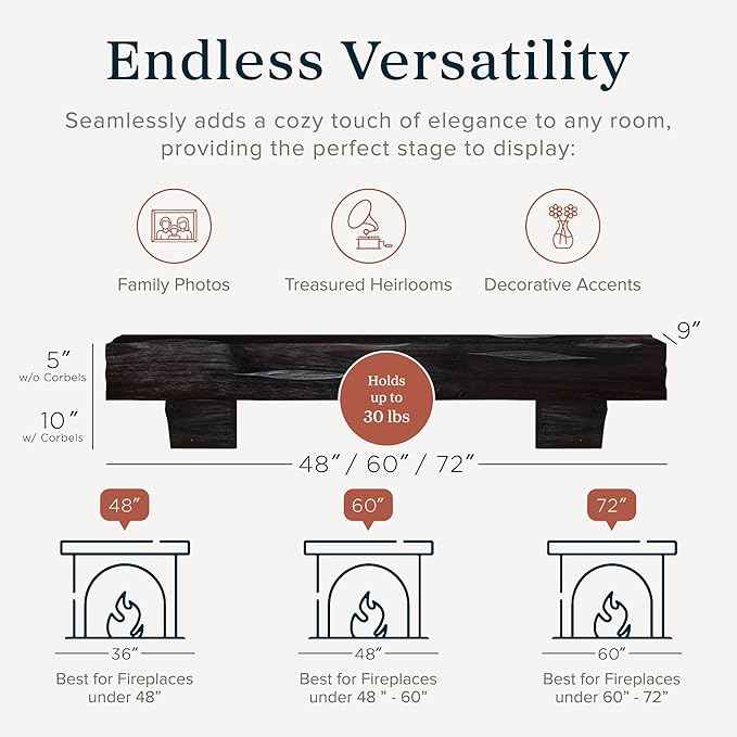 MANTELSDIRECT Breckenridge 60” Fireplace Mantel Shelf with Corbels – Rustic Floating Mantel Shelf for Over Fireplace – Espresso Rustic - Wood Shelf for Wall – Pine Box Construction