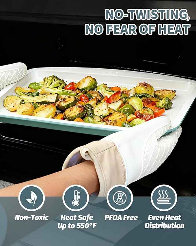 Ceramic Nonstick Baking Pans Set, Non Toxic 33 PCS Stackable Bakeware Sets, 550°F Oven Safe Baking Sheet & Pans, Warp-Free, Dishwasher Safe, PTFE/PFOA/PFOS-Free (Green)