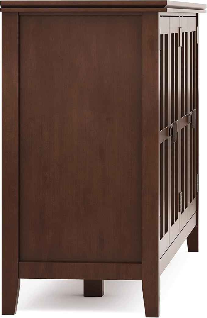 SIMPLIHOME Artisan SOLID WOOD 66 Inch Wide Contemporary Wide 4 Door Storage Cabinet in Russet Brown, For the Living Room, Entryway and Family Room