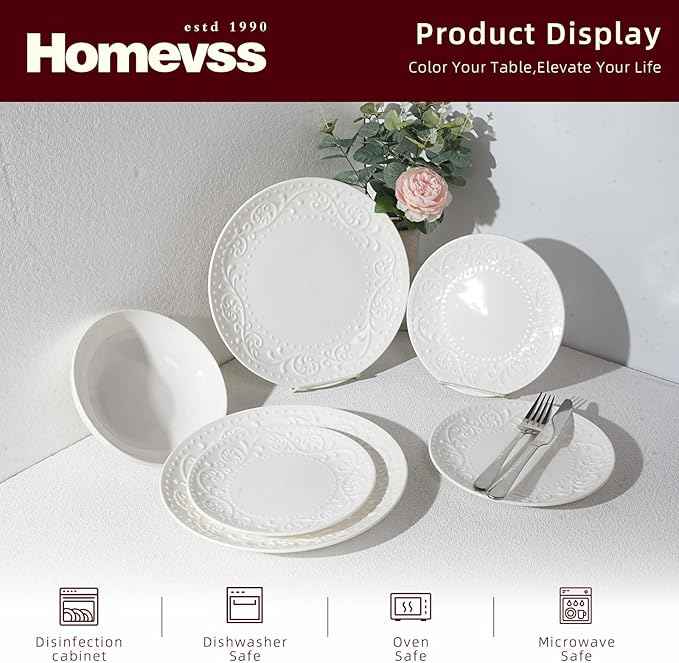 HomeVss, New Bone China Embossed Italy Countryside 18pc Dinnerware Set