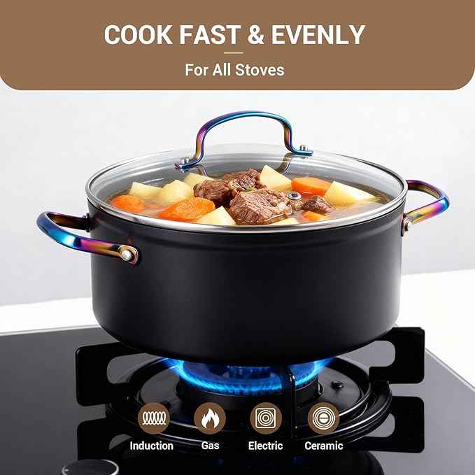 Ammeloo 17 Pcs Ceramic Cookware Set, Induction Pots and Pans Set Non Stick, Premium Colored Stay Cool Handle, Non Toxic PFOA PFOS Free, Oven Safe & Compatible with All Stovetops, Black