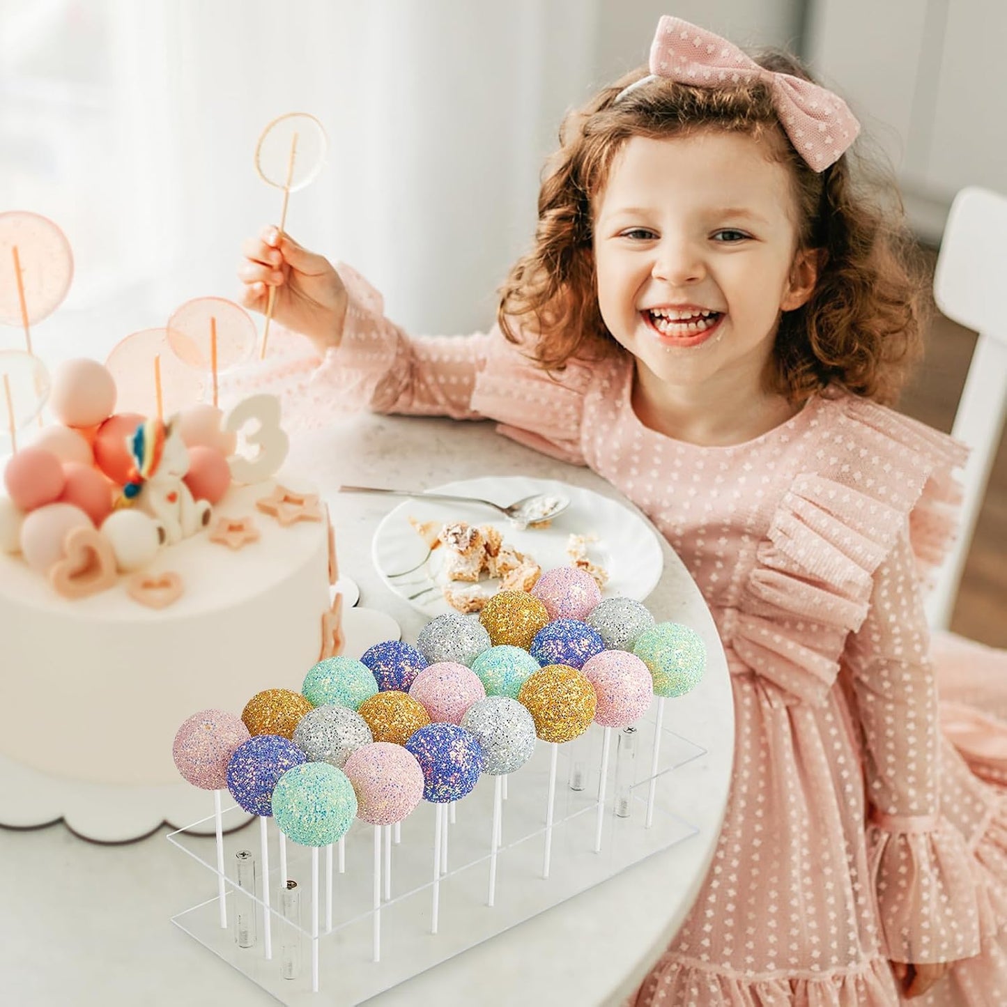 Kucoele Cake Pop Mold Set, Including 21 Hole Clear Acrylic Lollipop Display Stand Holder, 20 Cavity Blue Silicone Cake Pop Mold, Cake Pop Sticks Treats Bags and Twist Ties
