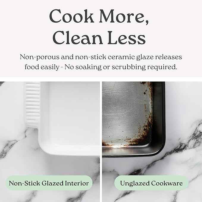 Stoneware Casserole Dish Bakeware with Lid | Covered Square Dinnerware | Medium 2 Quart, [Passion Red]