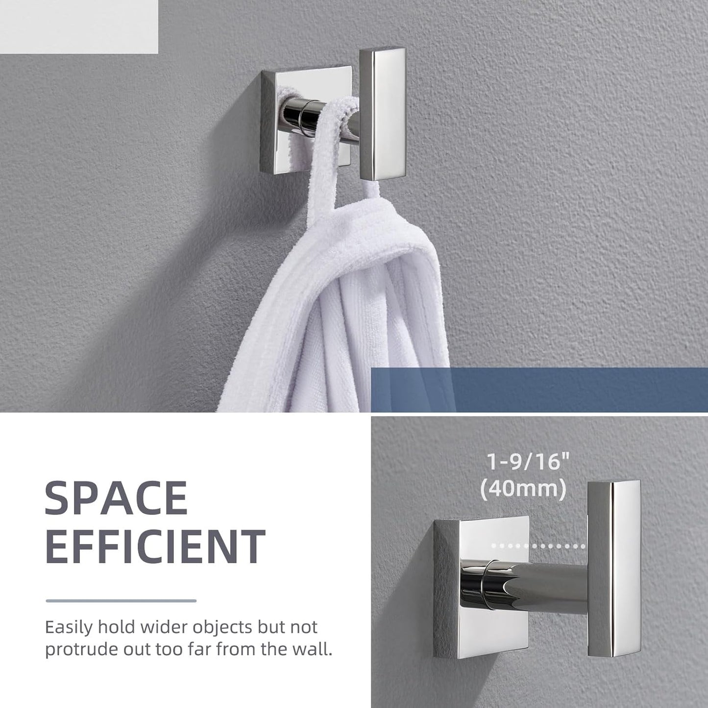 Angle Simple Towel Hook for Bathroom, SUS 304 Stainless Steel Robe Coat Hook, Hand Towel Holder Wall Mounted, Polished Chrome