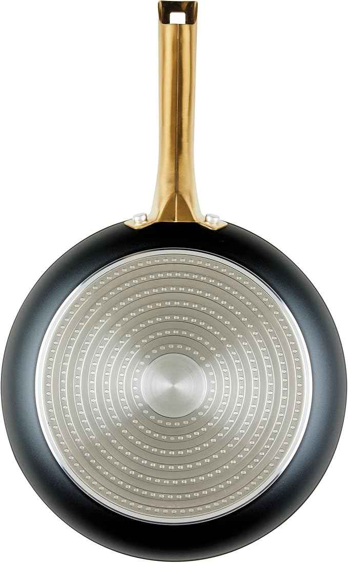 Farberware Forged Induction Ceramic Nonstick Pots and Pans Set with Lids and Kitchen Cooking Tools - Dishwasher Safe, Suitable for All Stovetops, 12 Piece Cookware Set - Black and Gold