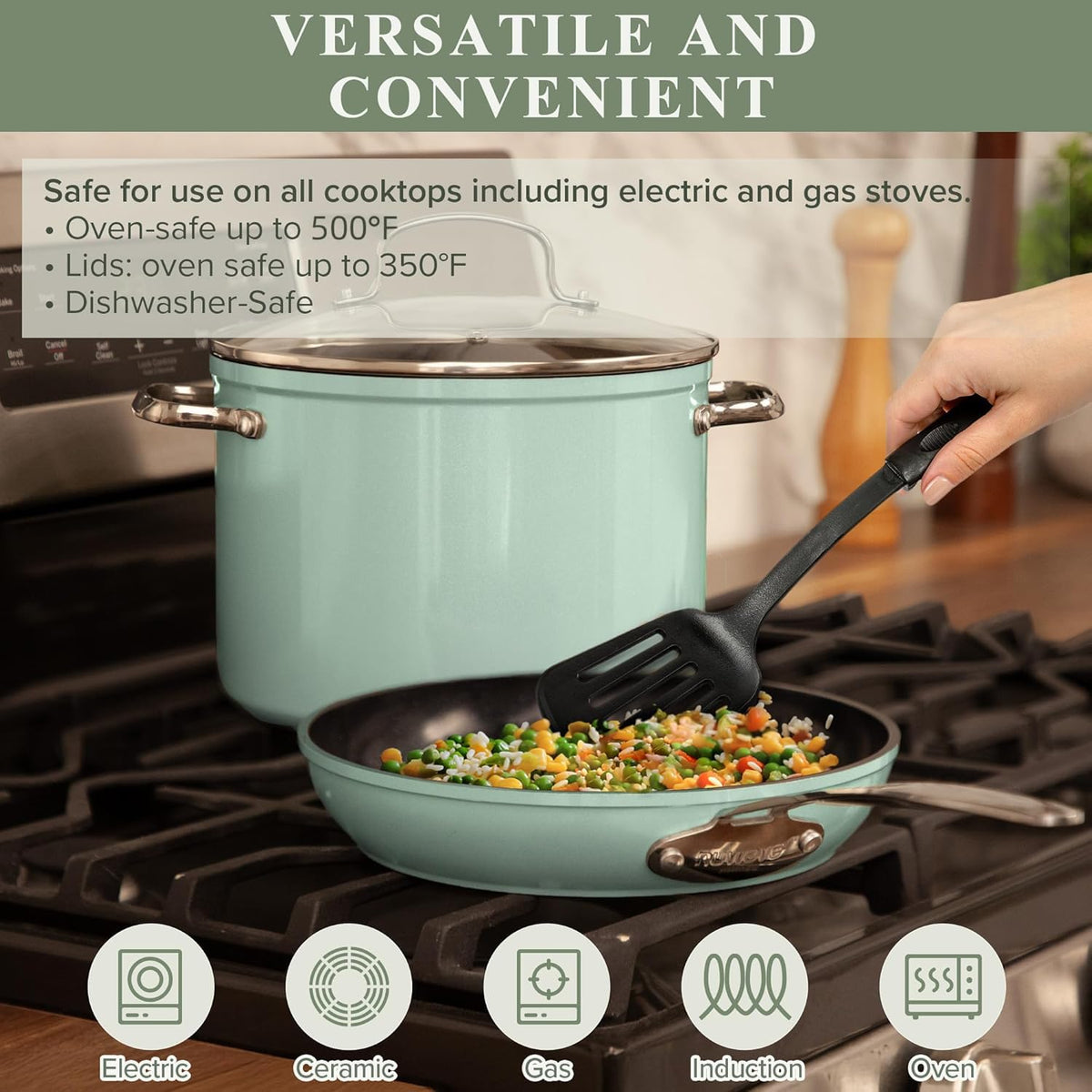 Healthy Duralon Blue Ceramic Nonstick Cookware Set (Rosemary Green / 12pc Cookware Set / Cookware Set)