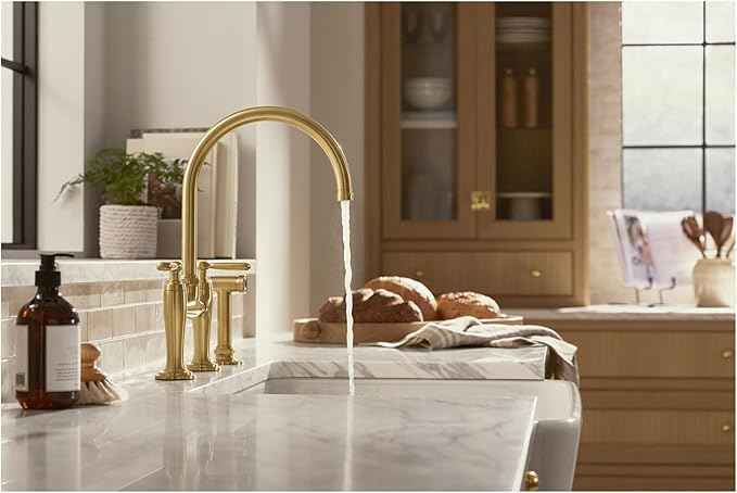 Kohler K28356-2MB Edalyn by Studio McGee 1.5 GPM Widespread Bridge Kitchen Faucet - Includes Side Spray Vibrant Brushed Moderne Brass