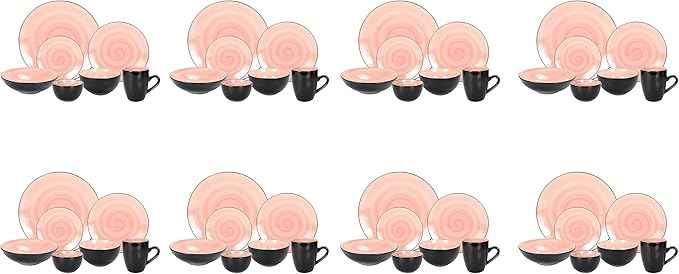 Stoneware Sonoma Dinnerware Set, Black + Speckled Spin Wash (56pc Set, Rose)