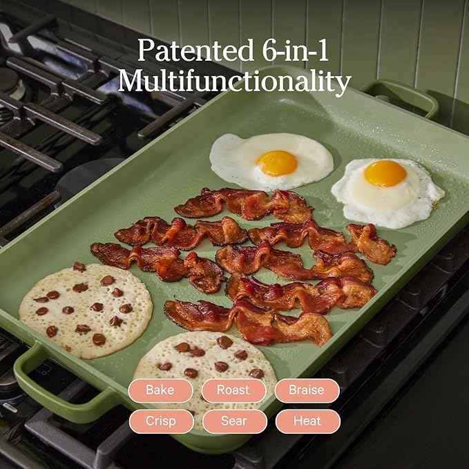 Our Place Bakeware Set | 5-Piece Ceramic Bakeware Collection with Stovetop-to-Oven Griddle Pan | PFAS-Free Non-Toxic Nonstick Pans, Oven Mat & Baking Dishes | Sage