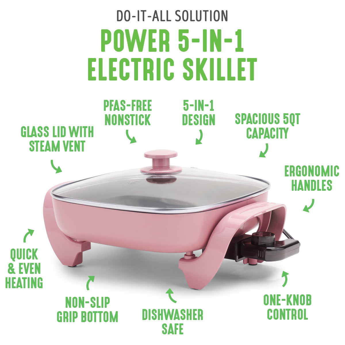 12" 5QT Electric Skillet (Pink / 5QT Skillet)