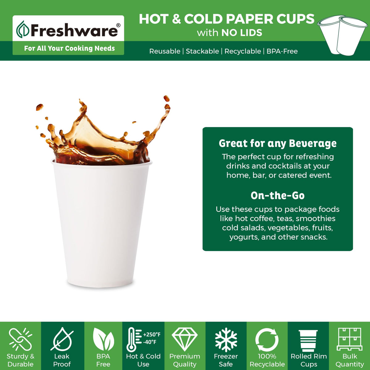 Coffee Cups 12 oz [1000 Pack] Disposable Paper Cups for Hot or Iced Coffee Cup (12 oz)