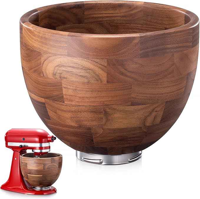 North American Solid Walnut Wood Mixing Bowl for KitchenAid Mixer - Handcrafted Wooden Bowl Compatible with KitchenAid 4.5 & 5 Quart Tilt-Head Stand Mixers