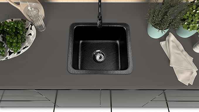 Monarch Abode Kitchen & Bar Sink – 17-inch Highball Dual Mount Drop in Kitchen Sink, Hand Hammered Matte Black Aluminum Sinks, Drop in Bar Sinks or Undermount, Deep Single Rectangular Bowl