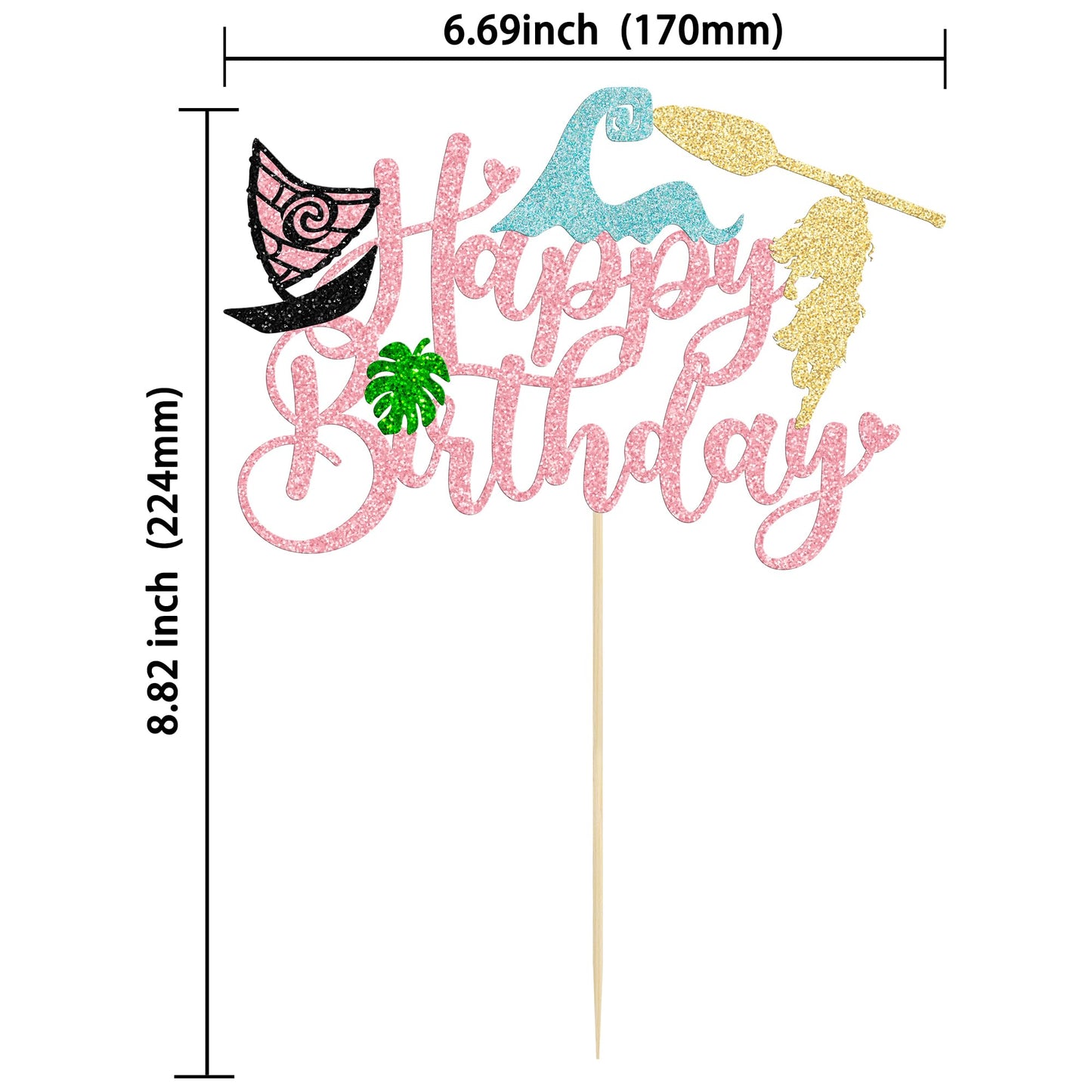 1Pcs Summer Cake Topper Glitter Tree Flower Happy Birthday Cake Pick Decoration for Tropical Hawaiian Luau Theme Baby Shower Kids Birthday Party Cake Decorations Supplies Pink (Pink 4)
