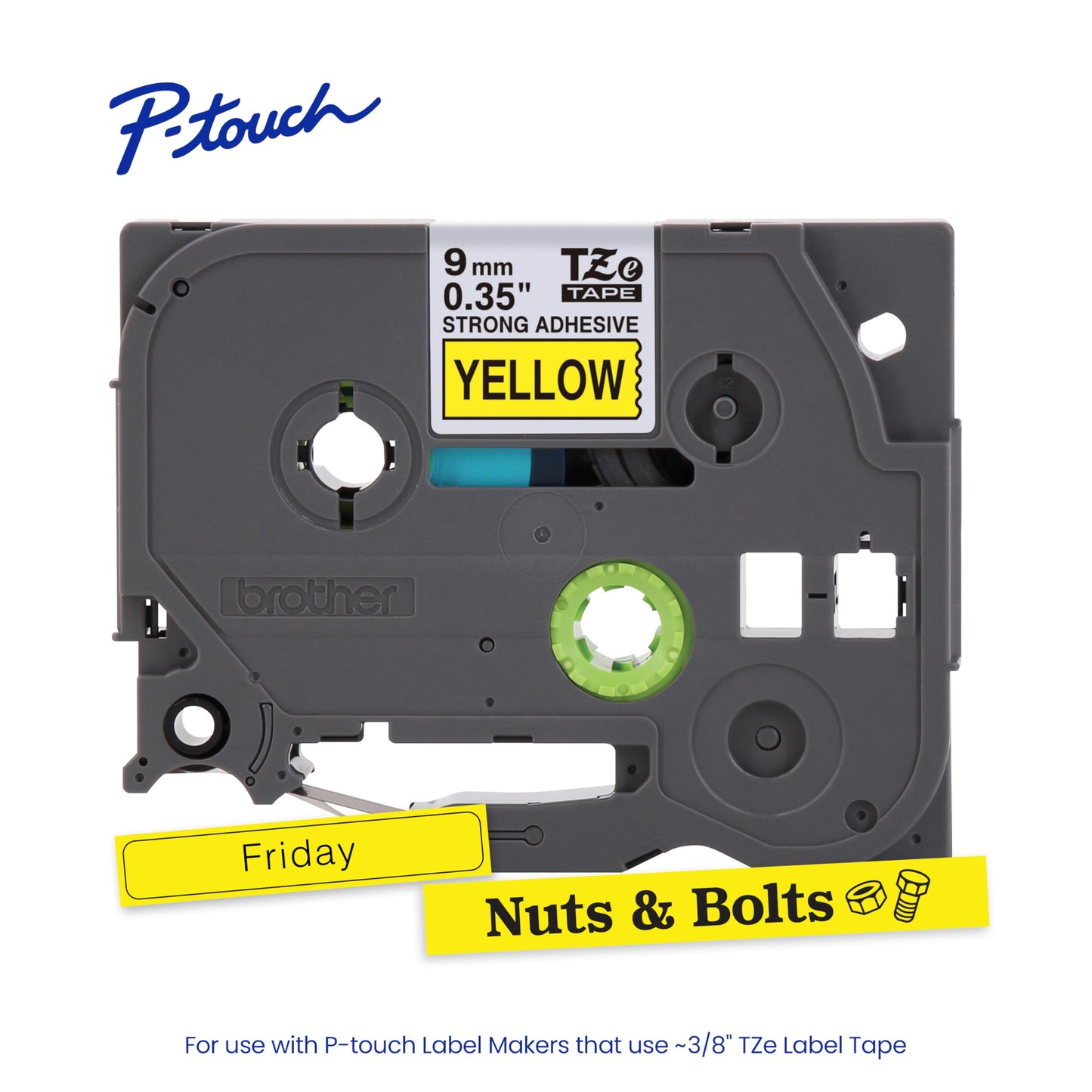 Genuine P Touch TZe Black Print on Yellow Label Tape