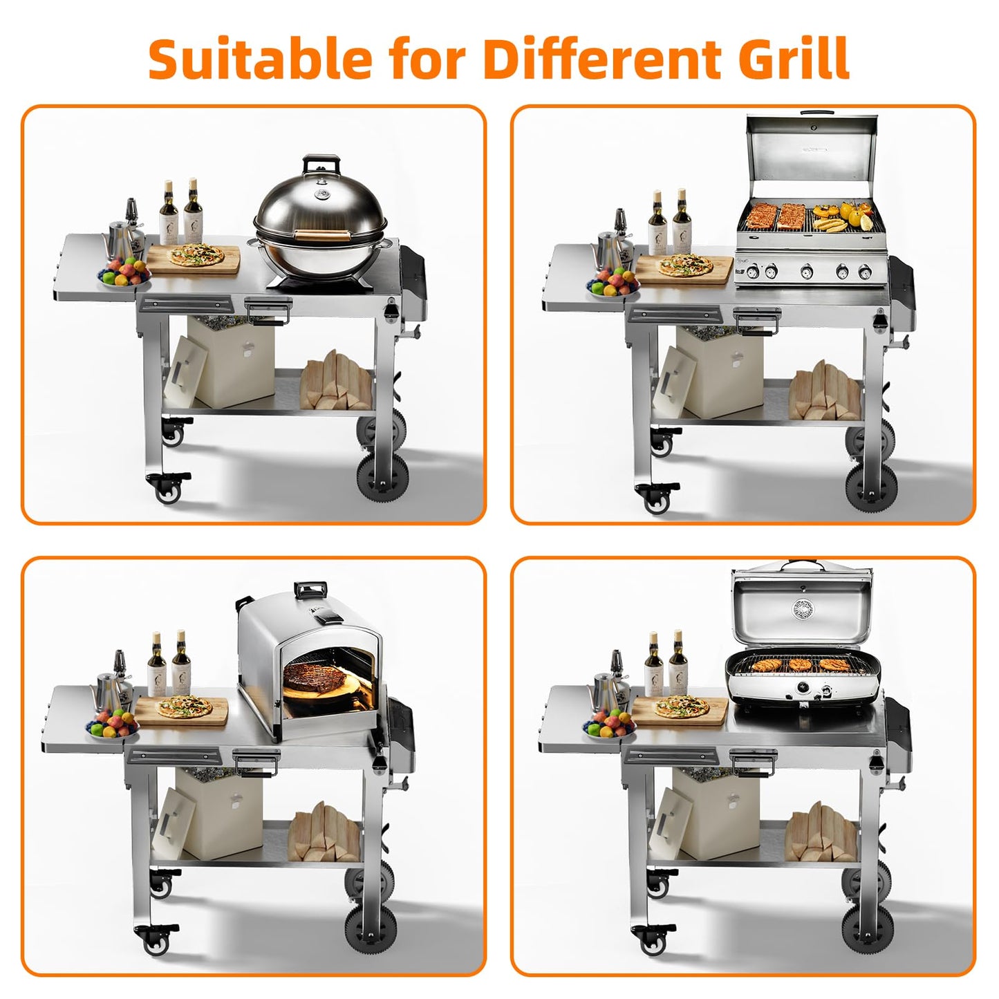 Food Grade 304 Stainless Steel BBQ Grill Carts fits 22'' Tabletop Griddle