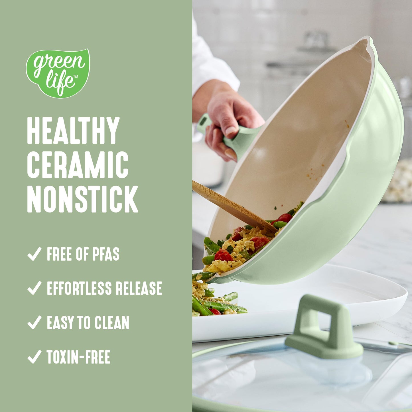 Nonstick 12” 5QT (12" Deep Skillet with Lid / Sage Green)