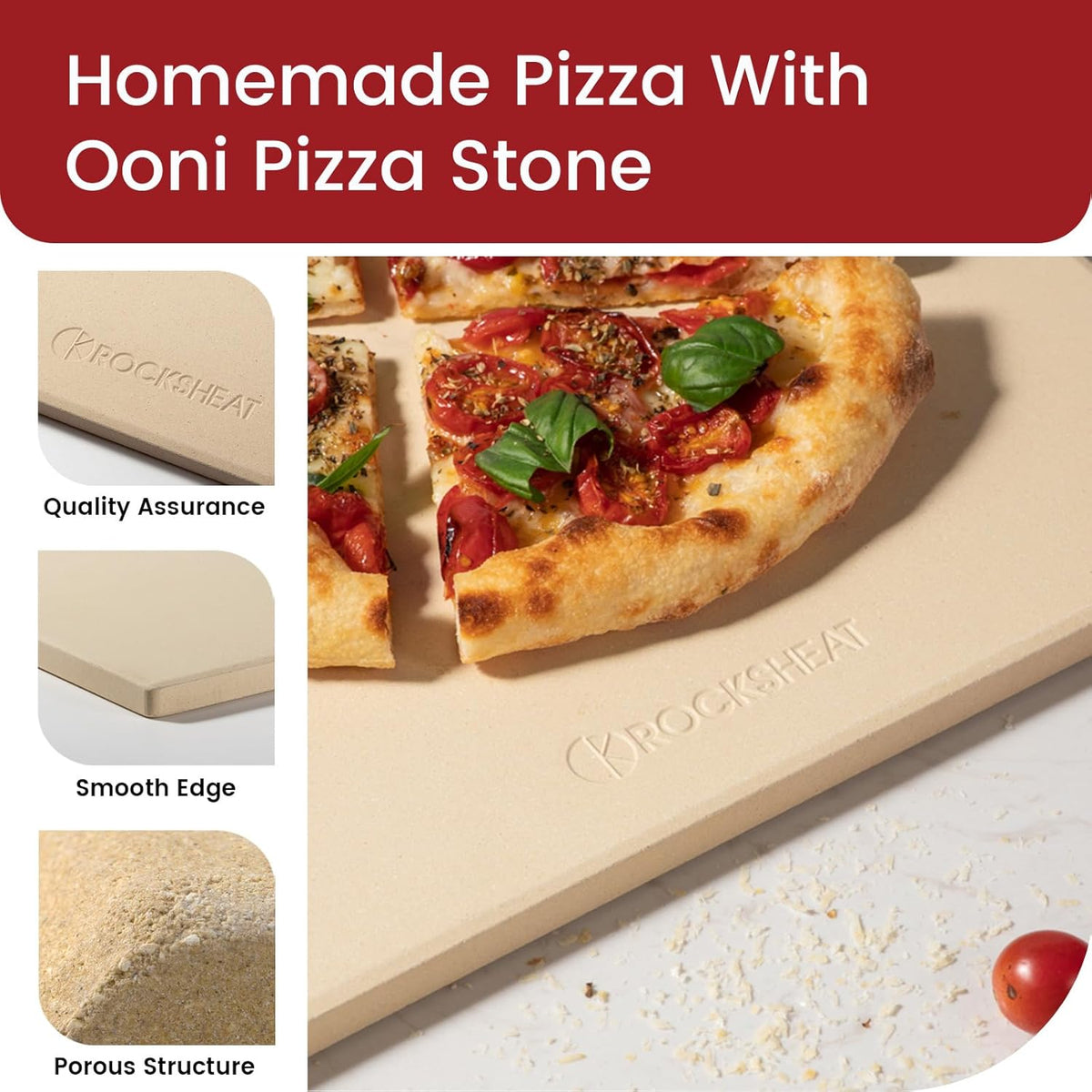 13.2" x 13.2" x 0.6" Square Cordierite Pizza Baking Stone Perfectly Compatible for Ooni Karu 12 Pizza Oven - HomeSpice