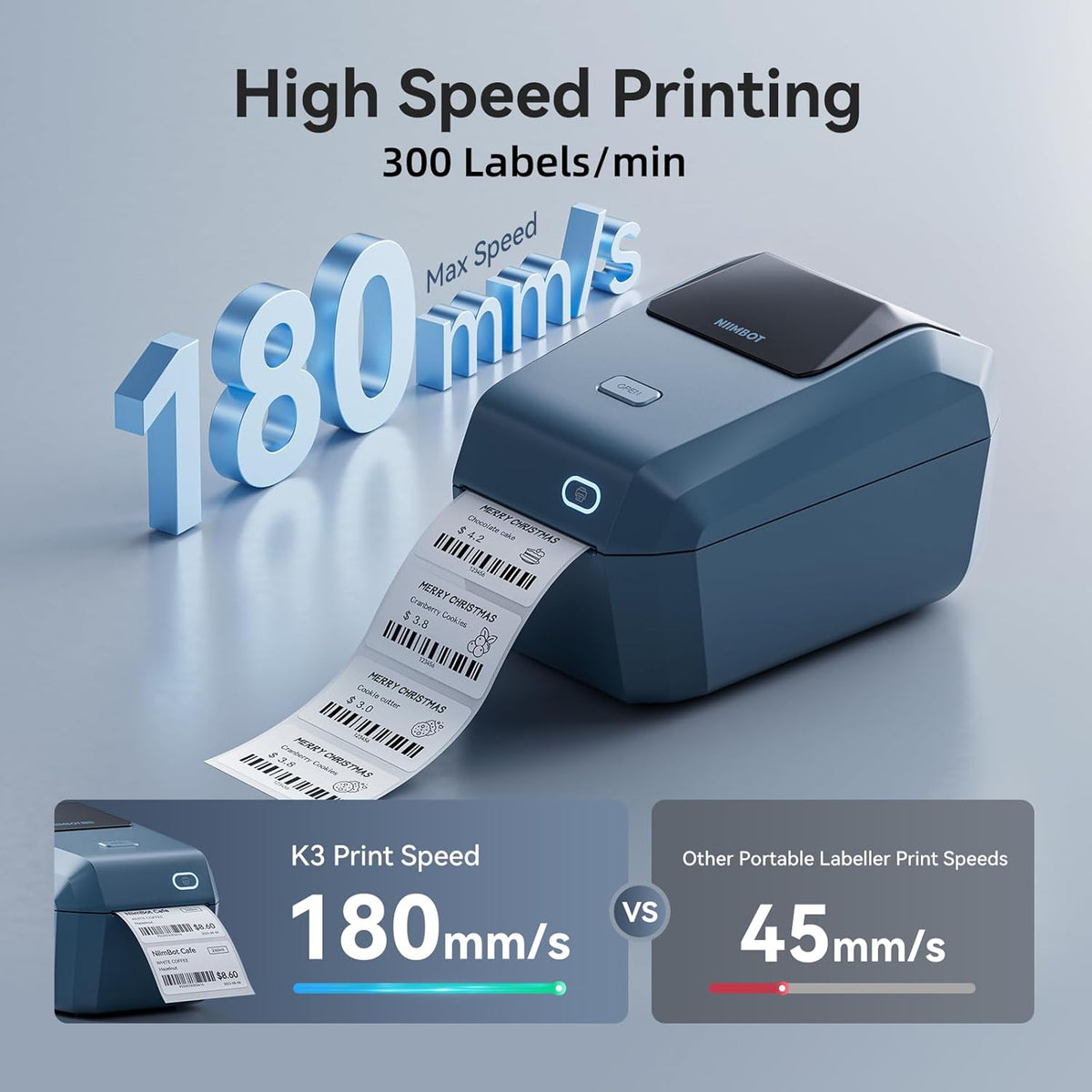 NIIMBOT K3 Label Printer, 3 Inch Desktop Label Maker with High-Speed, Bluetooth and USB Connection, Support Smartphone & PC, Thermal Label Maker for Small Business and Home Office