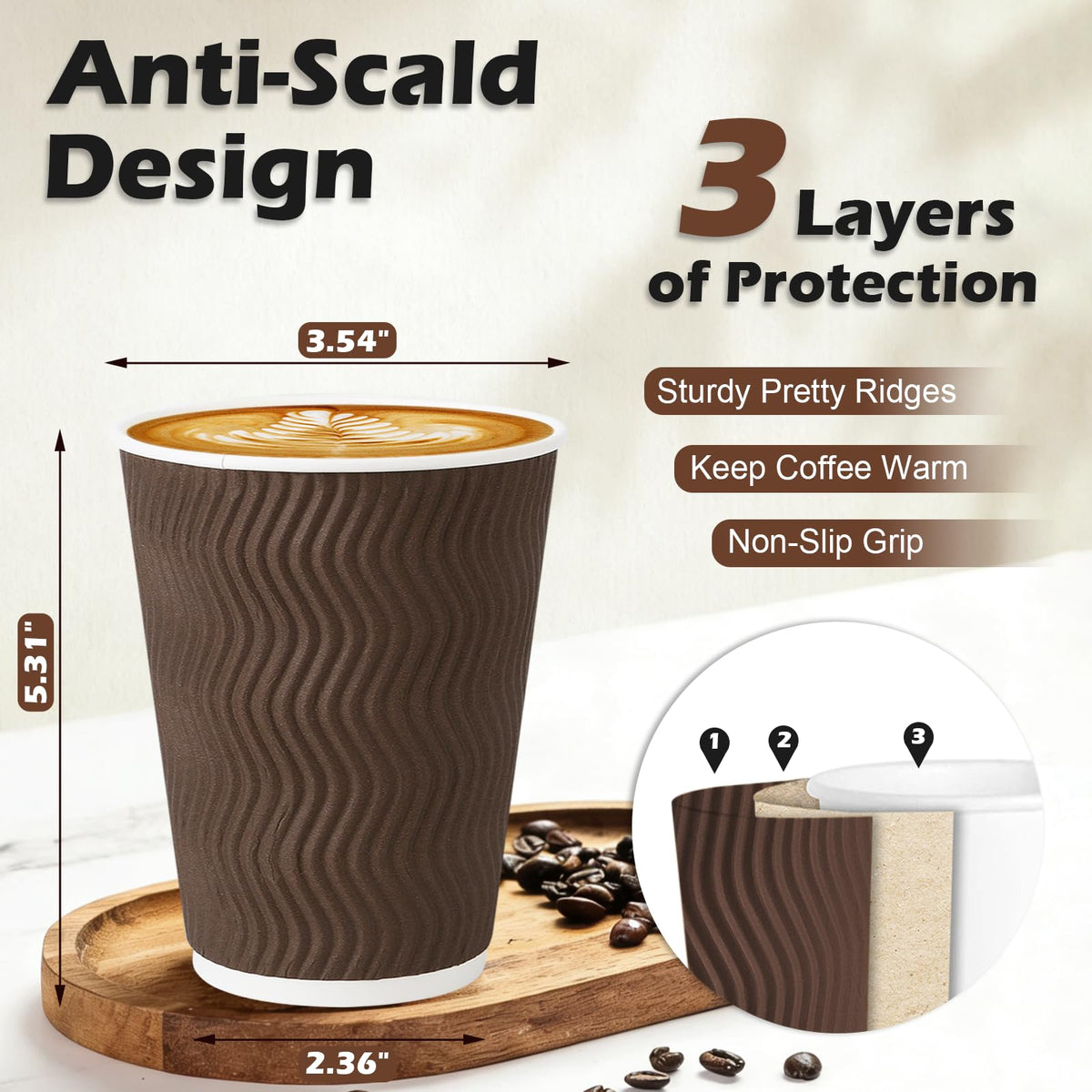 500 Pack 12 oz Insulated Disposable Paper Coffee Cups Brown (Brown-500 / 12 oz)
