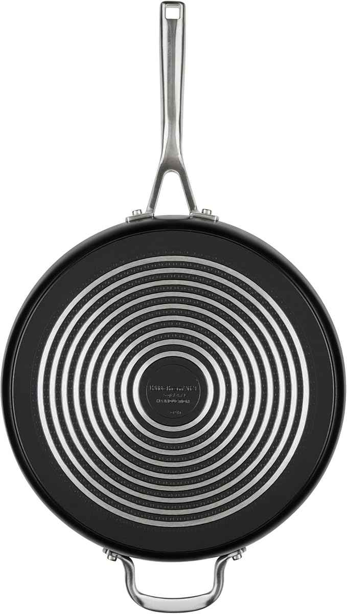 KitchenAid Hard Anodized Induction Nonstick Cookware Saute Pan/Jumbo Cooker with Lid and Helper Handle, Dishwasher Safe, 5 Quart Non Stick Sauteuse with Stainless Steel Handles - Matte Black