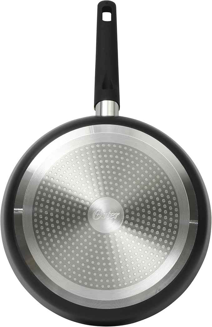 Oster Platinum Oxburg 10 Inch Frying Pan Forged Aluminum PFA Free Non-toxic Premium Ceramic Non Stick Interior Skillet, Kitchen Egg Pan, Omelet Pan - Black w/Wood Handles