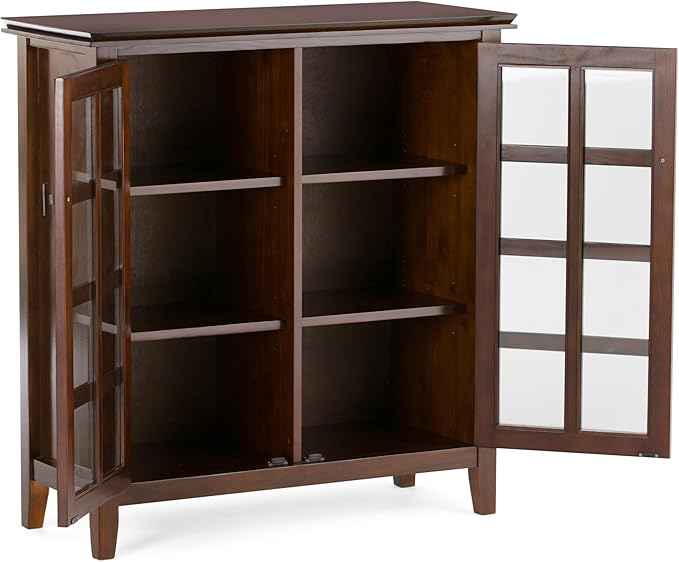 SIMPLIHOME Artisan SOLID WOOD 38 Inch Wide Transitional Medium Storage Cabinet in Russet Brown, For the Living Room, Entryway and Family Room