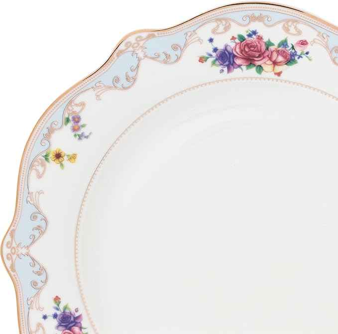 Joseph Sedgh Collection "Romantic Bloom" 20-Piece Bone China Dinnerware Set, Service for 4, Floral with Blue and Gold Trim
