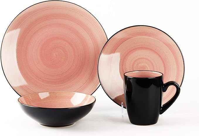 16-Piece Dinnerware Set - Serves 4, Black and Speckled Purple Plates & Bowls Set | Microwave & Dishwasher Safe Mix Cobalt, Mocha, Rose, Spice