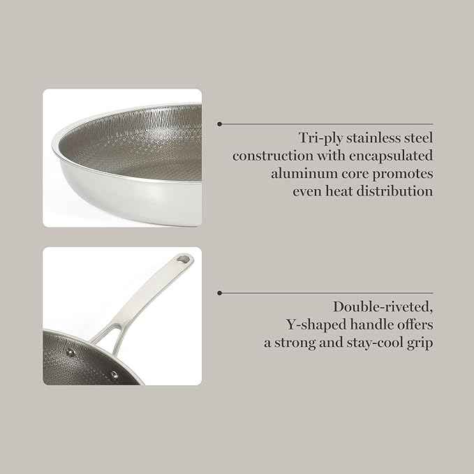 Martha Stewart Badgley Hybrid Nonstick 9.5 Inch TriPly Stainless Steel Fry Pan & Stay Cool Handle - Laser Etched Non-Toxic Perfect Sear Nonstick Skillet - Dishwasher and Induction Safe