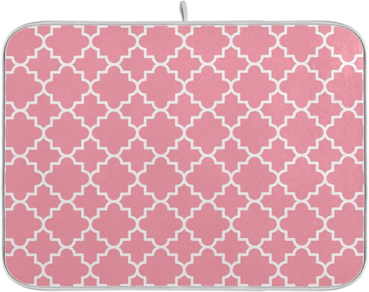 senya Super Absorbent Dish Drying Mat, Microfiber Fast-Drying Dish Mat, 16''x18'', Kitchen Dish Drying Pad, Pink Moroccan