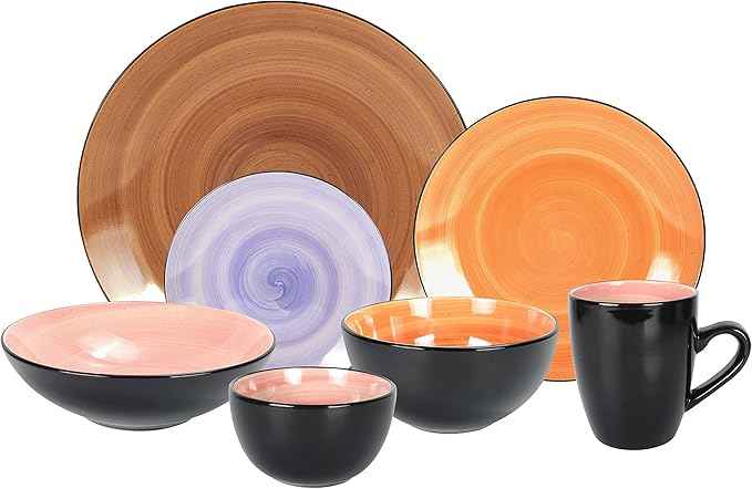 Stoneware Sonoma 56pc Dinnerware Set, Black + Speckled Spin Wash, Mixed Colors of Mocha, Spice, Cobalt and Rose