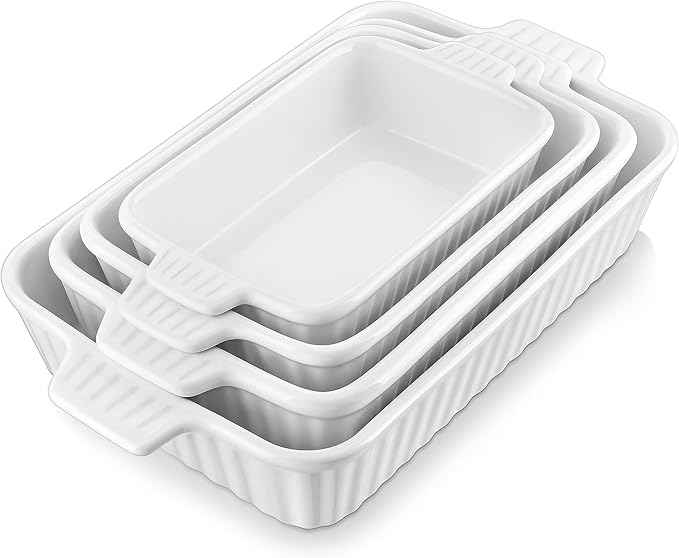 MALACASA Porcelain Casserole Dish Set for Oven, Bakeware Set of 5, (9.5"/11.25"/12.75"/14.5"/15.6"), Series BAKE-BAKE