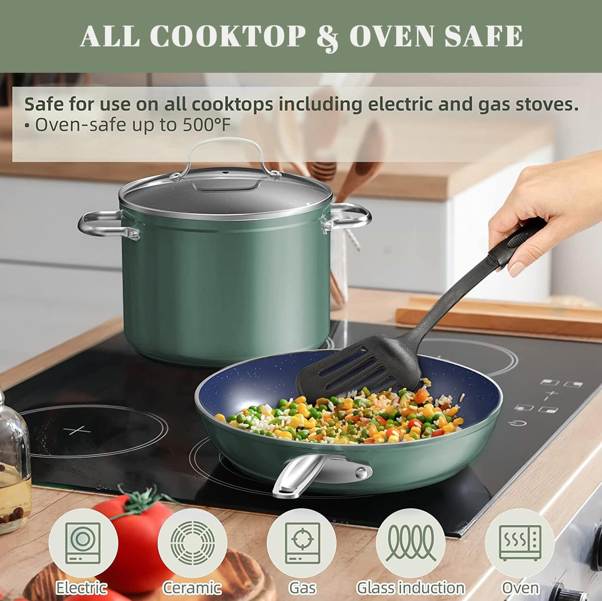 Healthy Duralon Blue Ceramic Nonstick Coated 7pc Cookware Set (7 PC / Rosemary Green)
