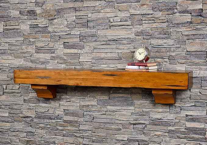 MANTELSDIRECT Breckenridge 48” Fireplace Mantel Shelf with Corbels – Rustic Floating Mantel Shelf for Over Fireplace – Chestnut - Wood Shelf for Wall – Pine Box Construction