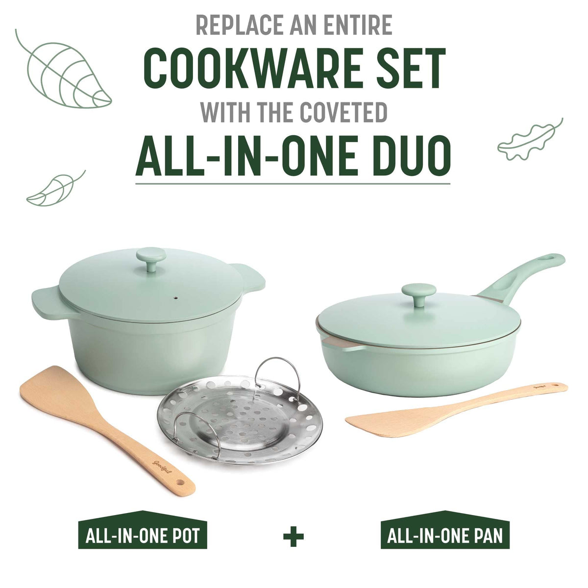 All-in-One Pan, Multilayer Nonstick Cookware Set, High-Performance Construction, Multipurpose Design Replaces Multiple Pots and Pans, Dishwasher Safe, 11-Inch, 4.4-Quart Capacity, Sage Green (Sage Green / 11-Inch / All-In-One Pan)