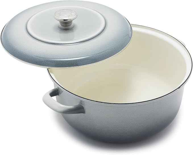 Merten & Storck 5.3QT Round Dutch Oven Casserole Pot with Lid, European Crafted Enameled Iron Stockpot, Induction & All Cooktops, Braising, Stews, Roasting, Slow Cooking, Sourdough, Cloud Gray