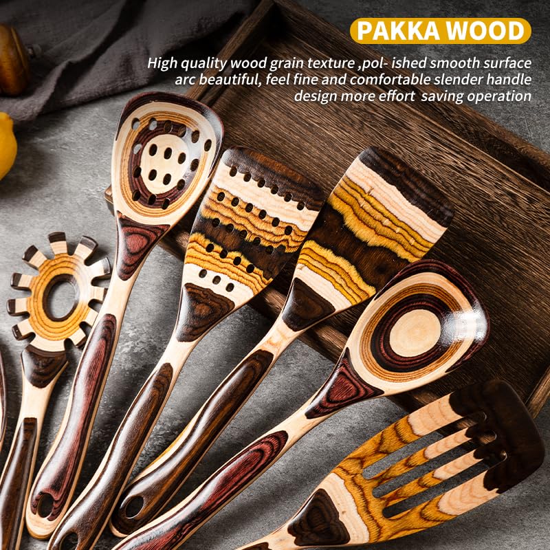 7 Piece Brown Pakkawood Utensils Set (7 PCS Brown)