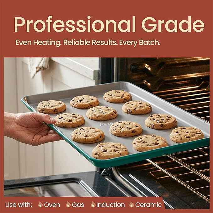 Bakken 8-Piece Ceramic Coated Bakeware Sets, Nonstick Aluminized Steel Pans with Muffin, Loaf, Cake, Roasting Pan, & Cooling Rack, Oven Safe Up To 500°F, Dishwasher Safe, BPA, PTFE & PFAS Free, Teal